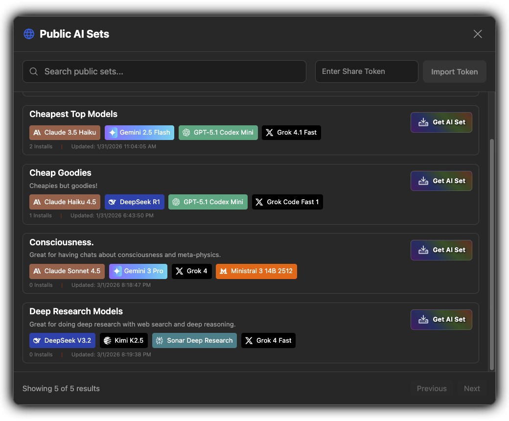 AI Sets Creation, Sharing, Import
